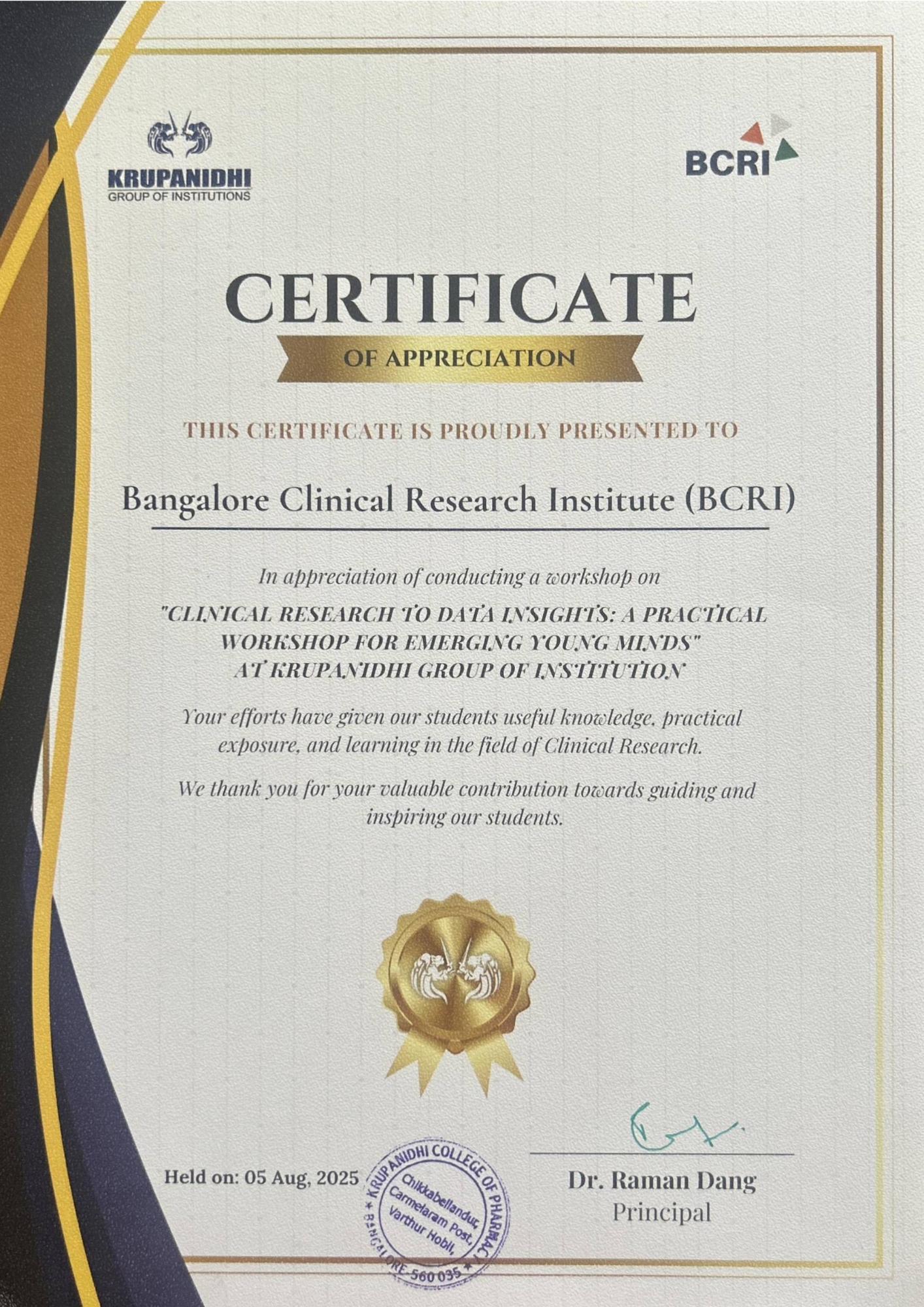 KrupaNidhi college certificate