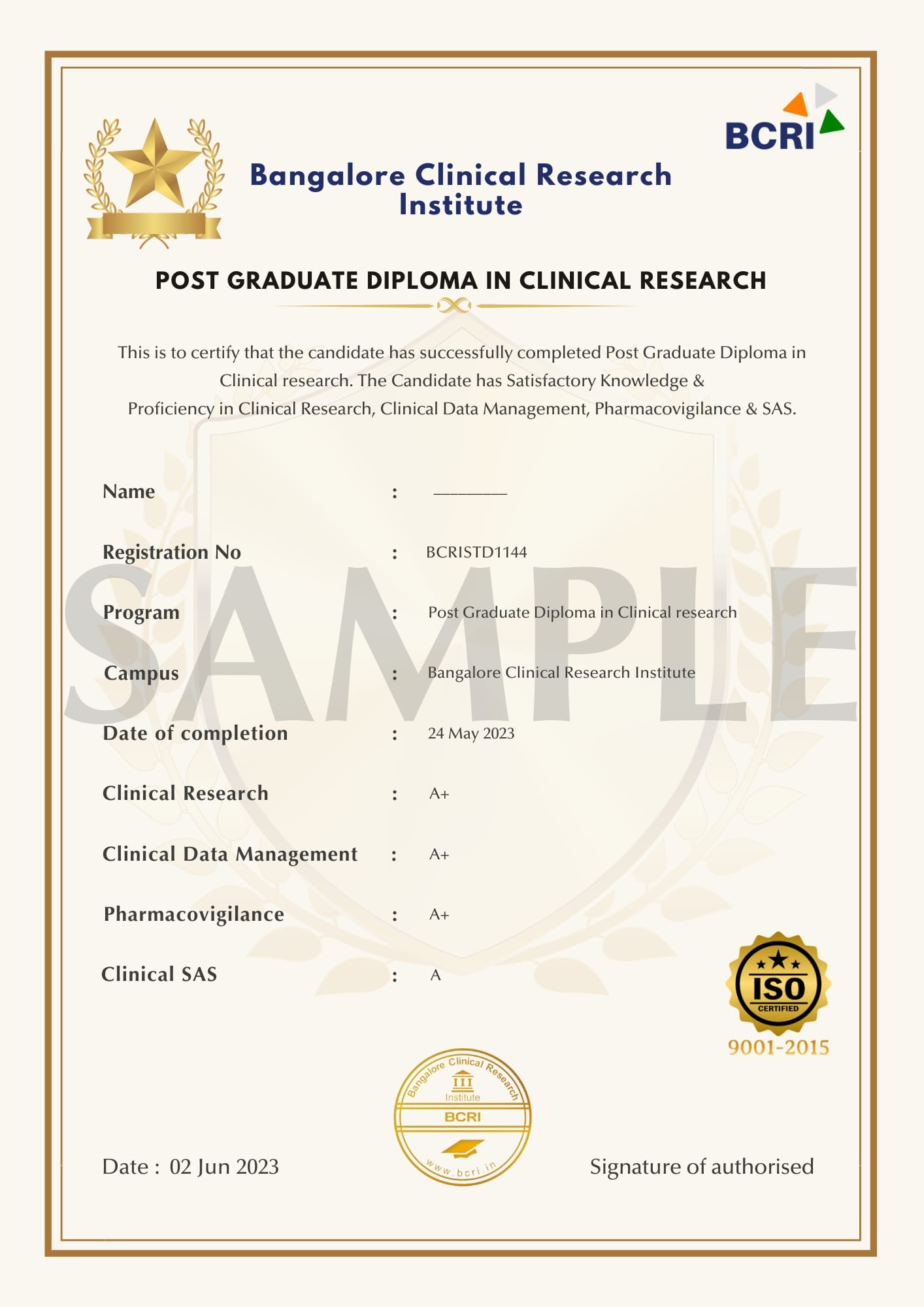 PGDCR BCRI JPG -Bangalore Clinical Research Institute
